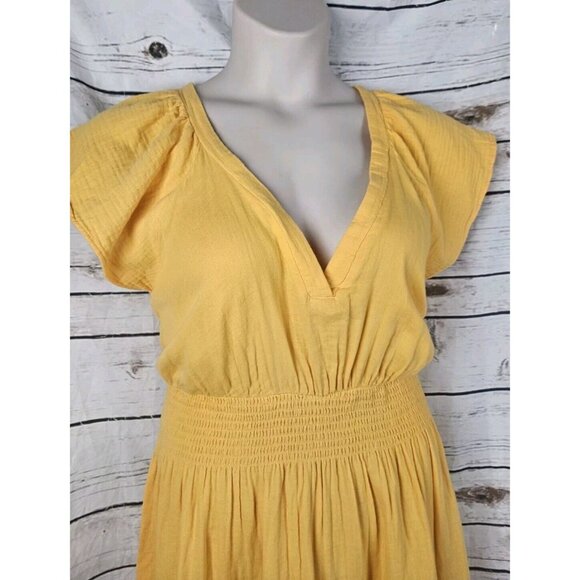 Old Navy Yellow Orange Gauze Dress XXL Petite Ruffled Maxi Flutter Slv Cotton - Picture 2 of 10